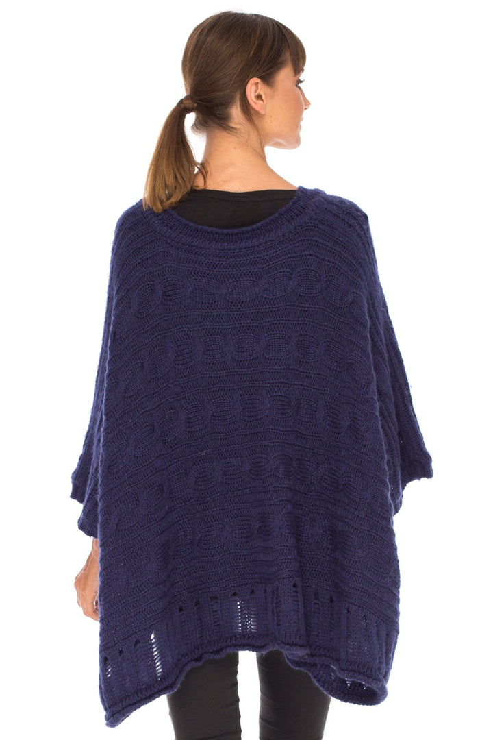 SHU - SHI Women's Boho Oversized Cable Knit Cowl Neck Sweater Poncho Topper - Love ShuShi