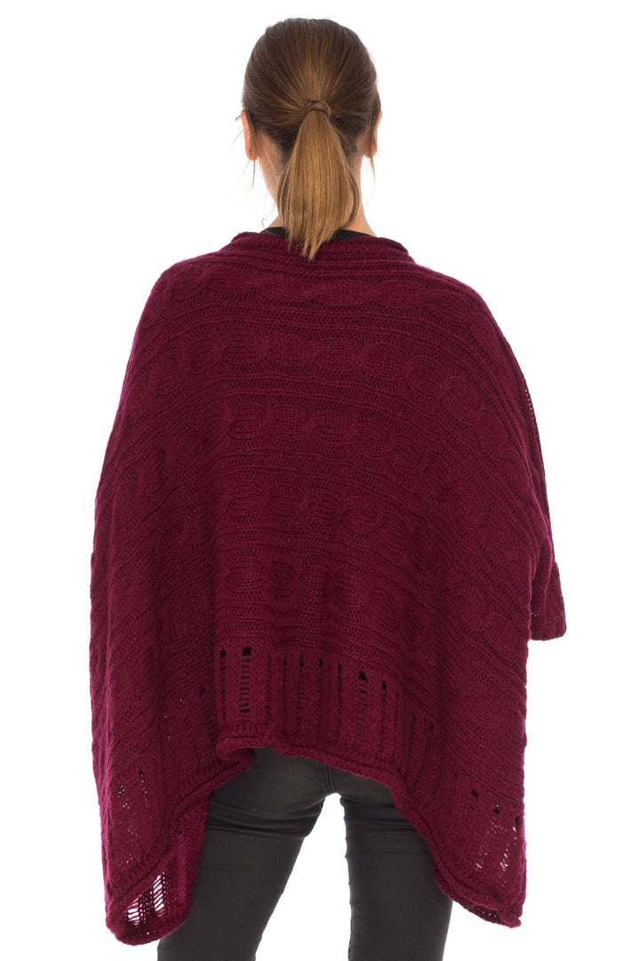 SHU - SHI Women's Boho Oversized Cable Knit Cowl Neck Sweater Poncho Topper - Love ShuShi