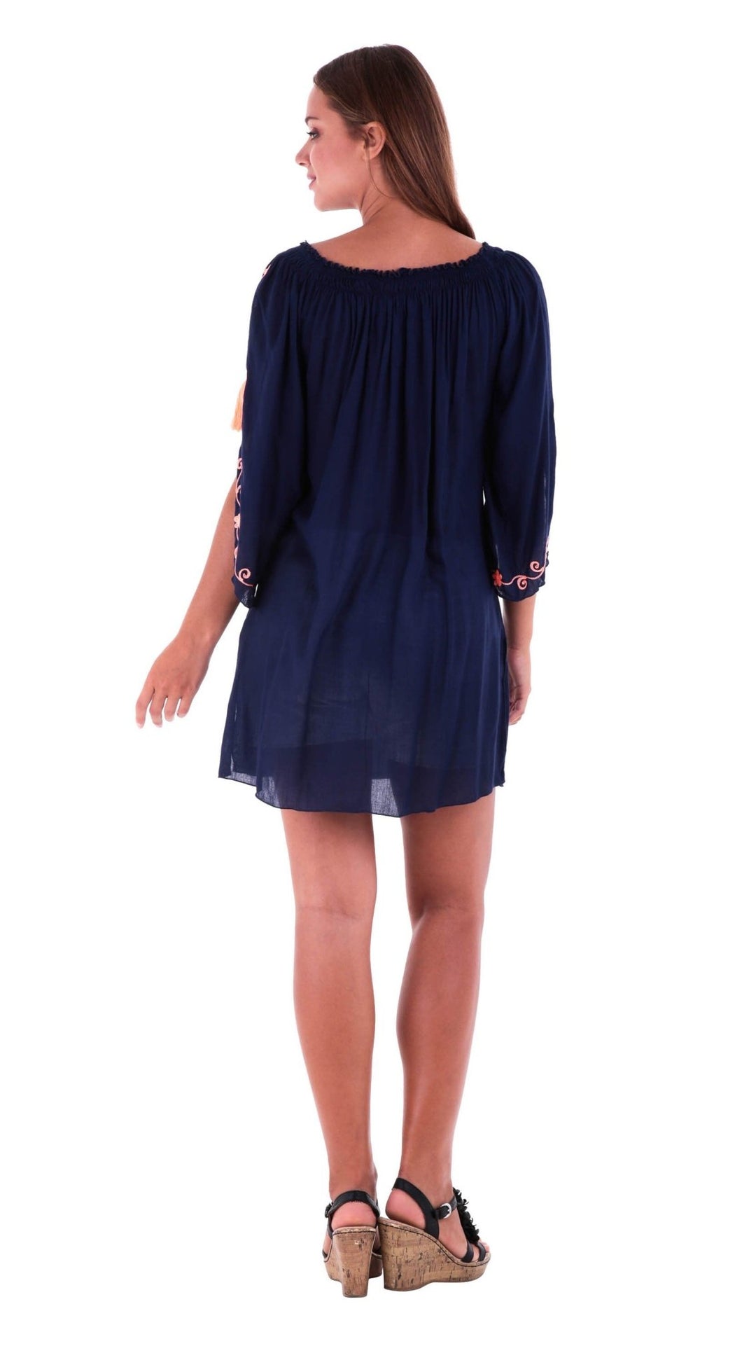 SHU - SHI Women's Boho Tunic Top - Off The Shoulder Mini Dress - Embroidered Bathing Suit Cover - Up - Love ShuShi