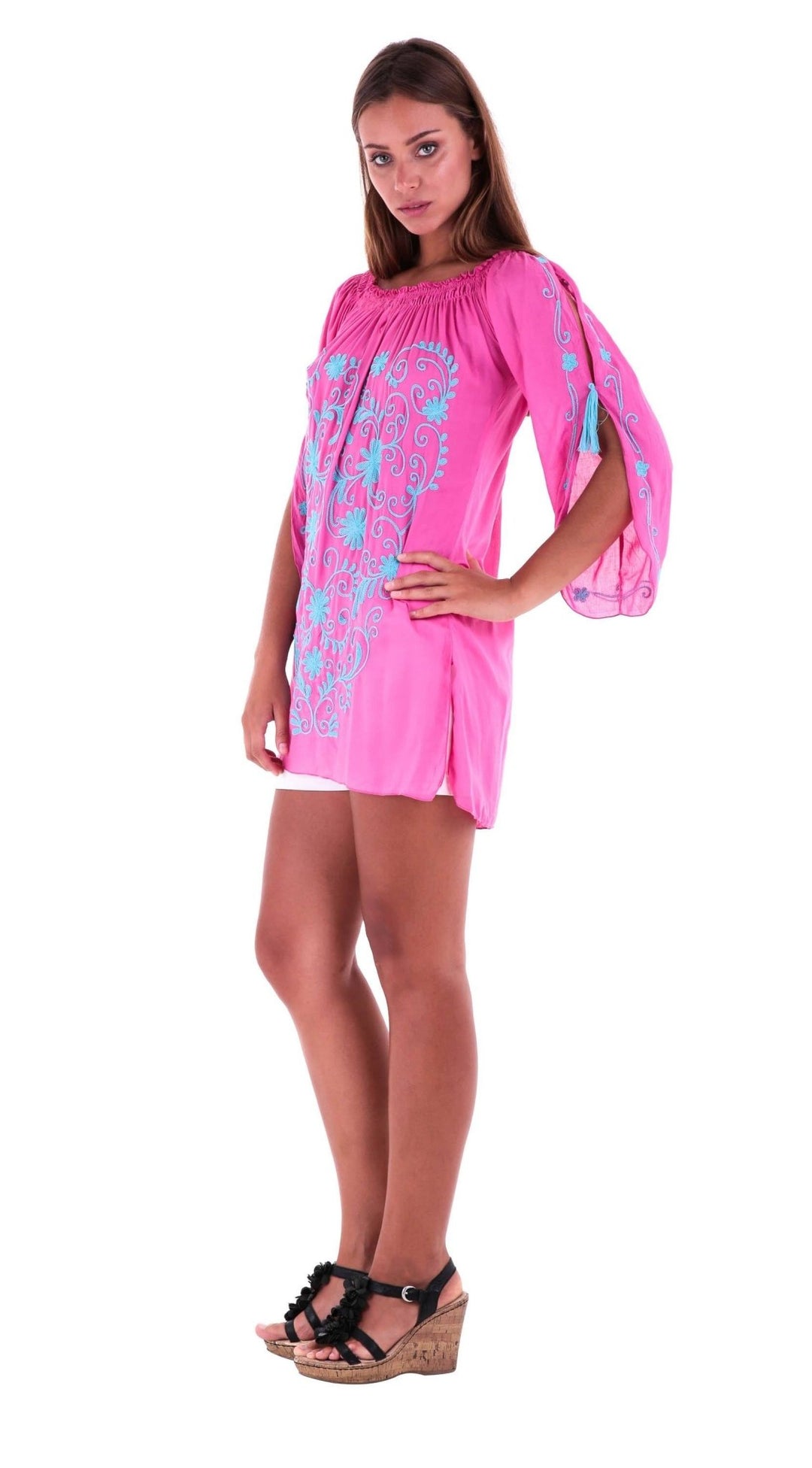 SHU - SHI Women's Boho Tunic Top - Off The Shoulder Mini Dress - Embroidered Bathing Suit Cover - Up - Love ShuShi