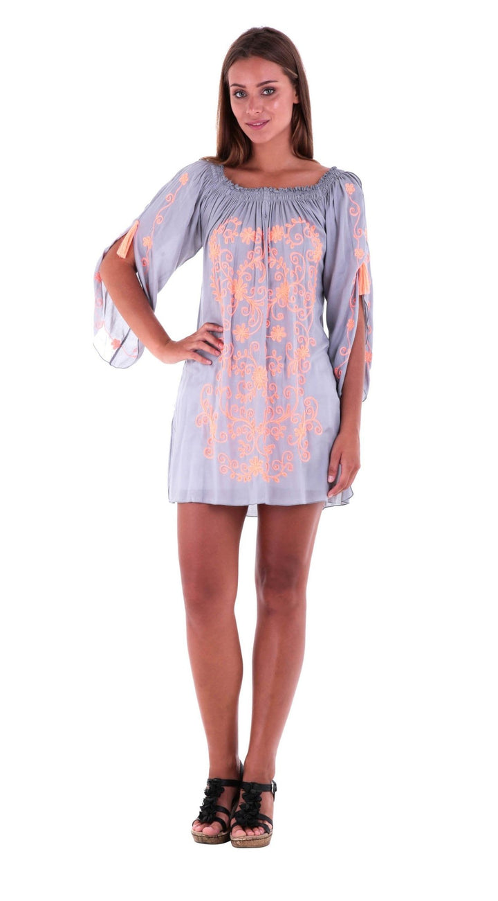 SHU - SHI Women's Boho Tunic Top - Off The Shoulder Mini Dress - Embroidered Bathing Suit Cover - Up - Love ShuShi