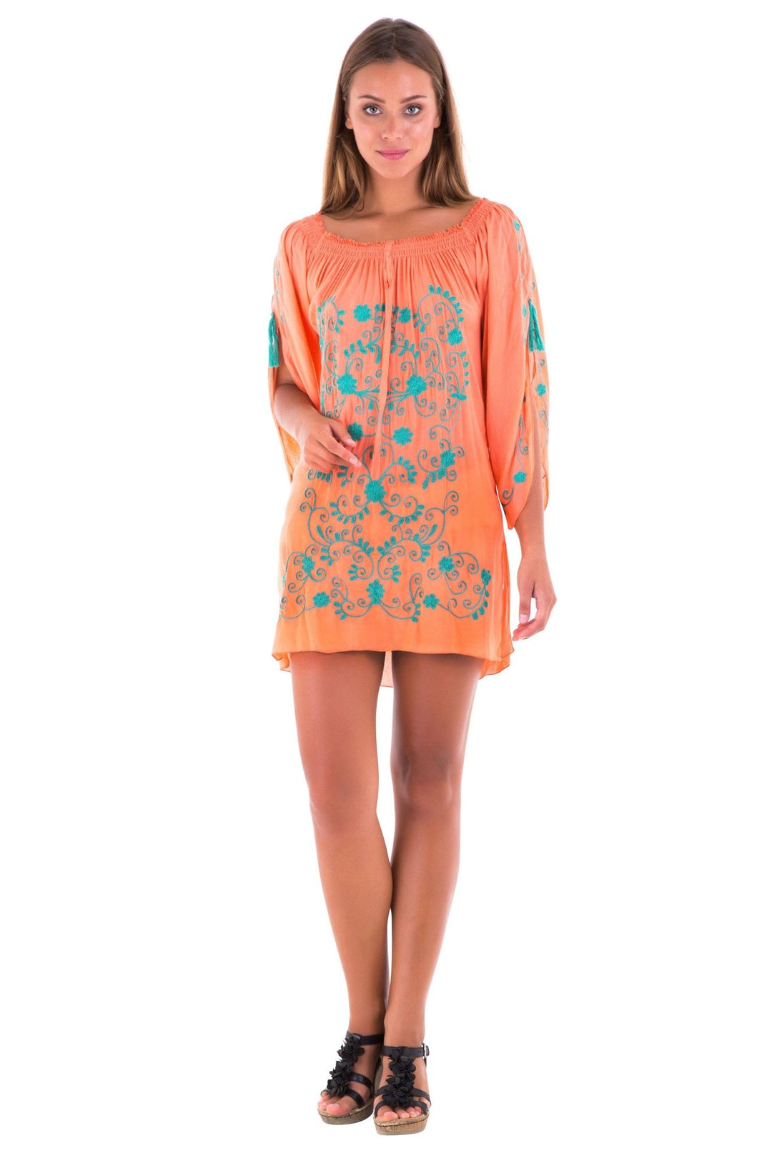 SHU - SHI Women's Boho Tunic Top - Off The Shoulder Mini Dress - Embroidered Bathing Suit Cover - Up - Love ShuShi