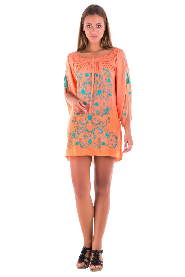 SHU - SHI Women's Boho Tunic Top - Off The Shoulder Mini Dress - Embroidered Bathing Suit Cover - Up - Love ShuShi