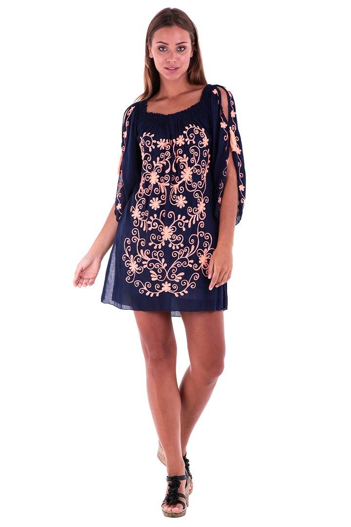 SHU - SHI Women's Boho Tunic Top - Off The Shoulder Mini Dress - Embroidered Bathing Suit Cover - Up - Love ShuShi