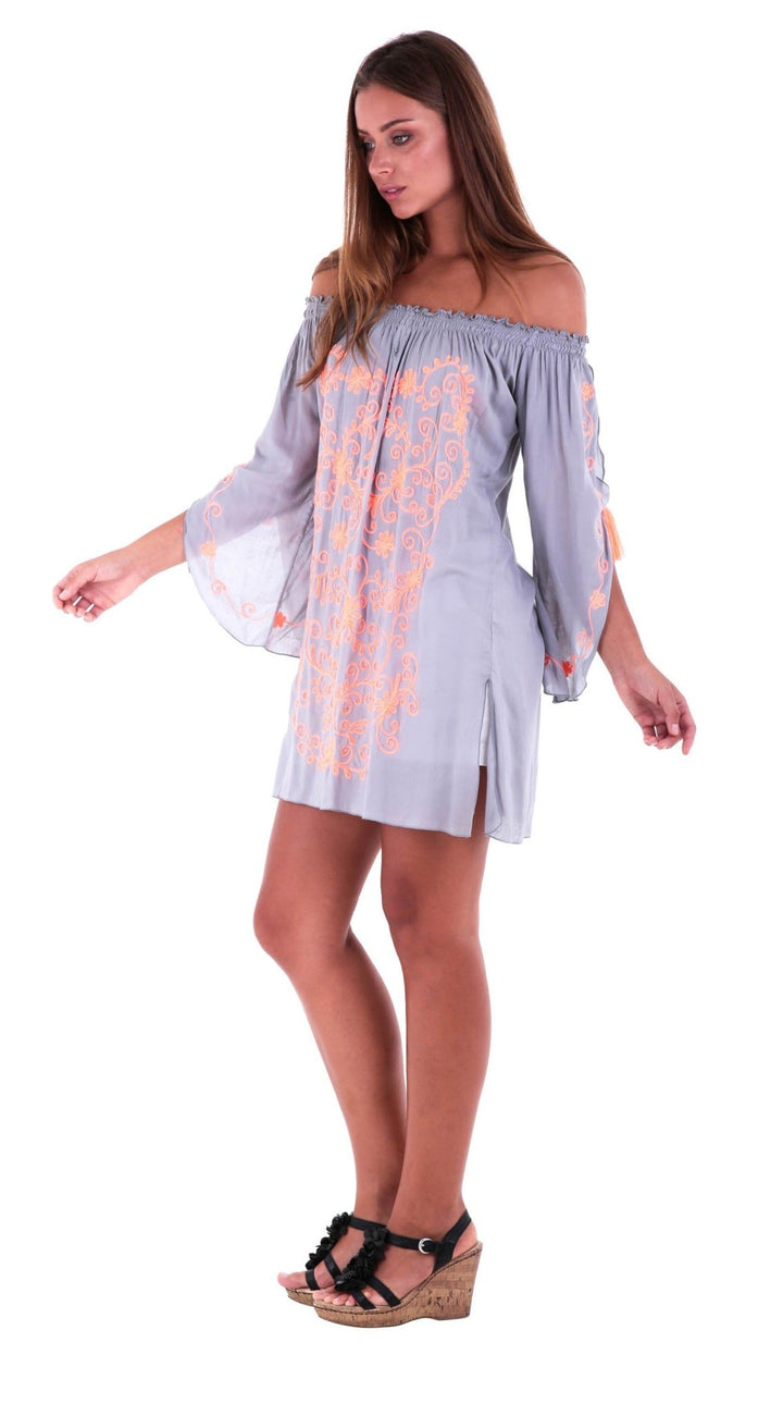 SHU - SHI Women's Boho Tunic Top - Off The Shoulder Mini Dress - Embroidered Bathing Suit Cover - Up - Love ShuShi