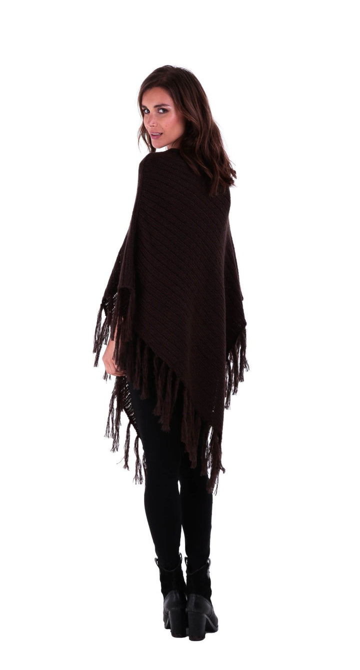 SHU - SHI Women's Cable Knit Poncho Sweater Cape | Boho Casual Soft Pullover with Fringe - Love ShuShi