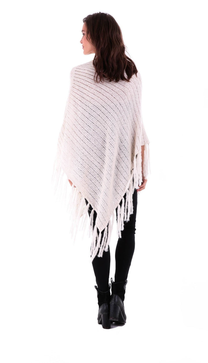 SHU - SHI Women's Cable Knit Poncho Sweater Cape | Boho Casual Soft Pullover with Fringe - Love ShuShi