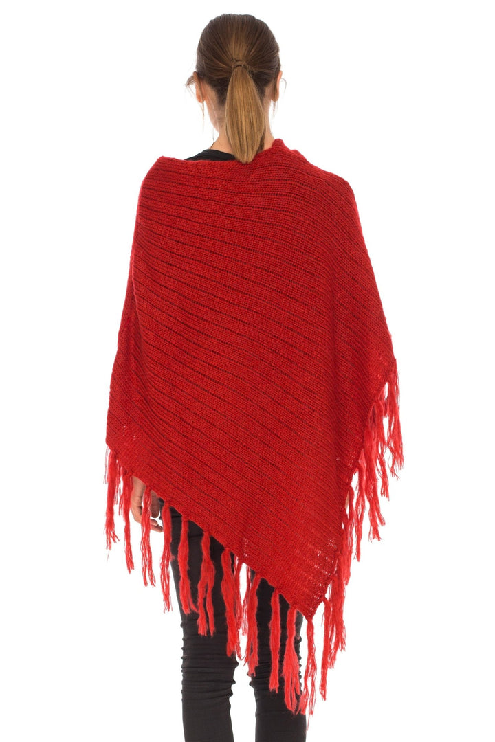 SHU - SHI Women's Cable Knit Poncho Sweater Cape | Boho Casual Soft Pullover with Fringe - Love ShuShi