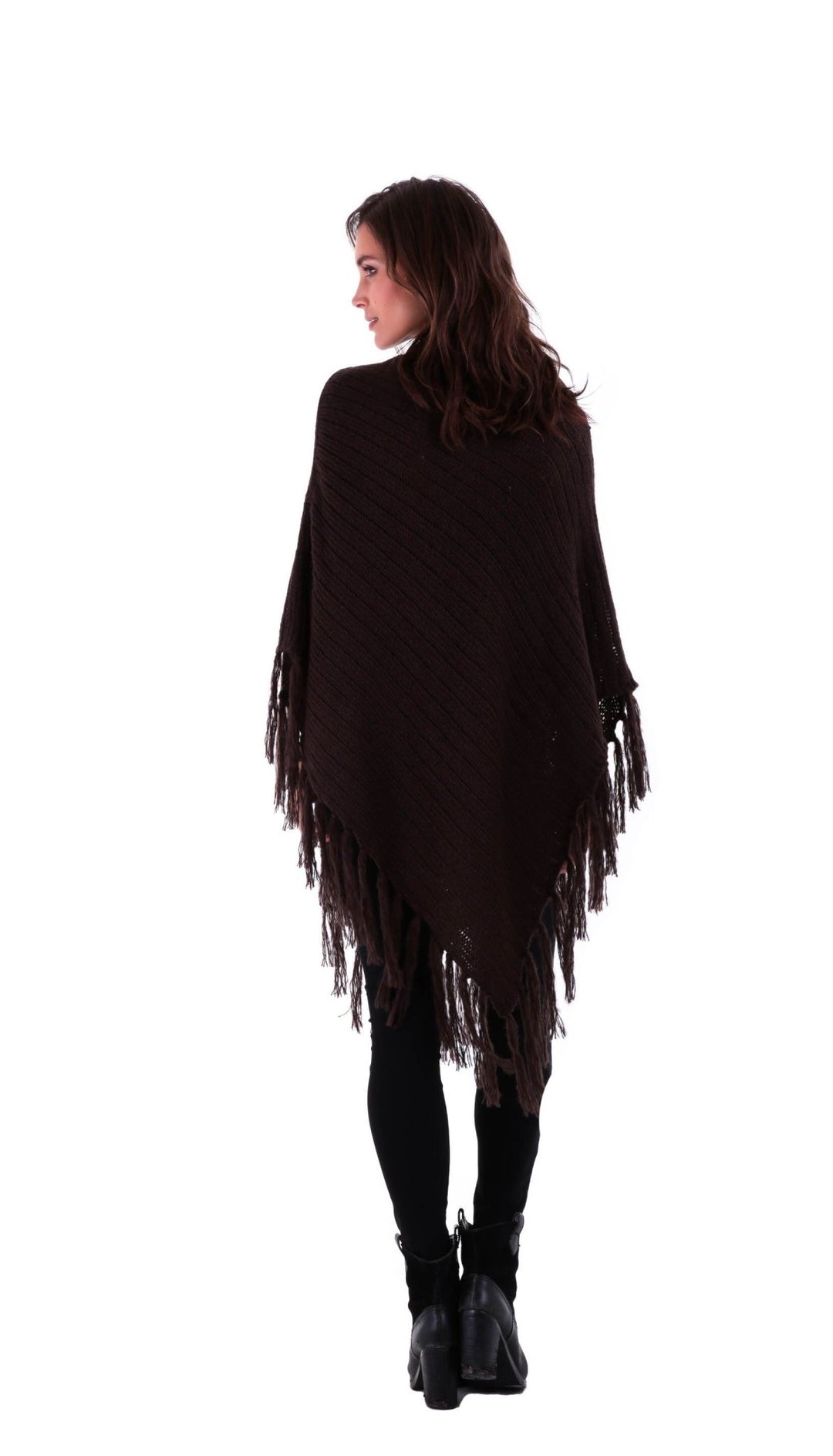 SHU - SHI Women's Cable Knit Poncho Sweater Cape | Boho Casual Soft Pullover with Fringe - Love ShuShi