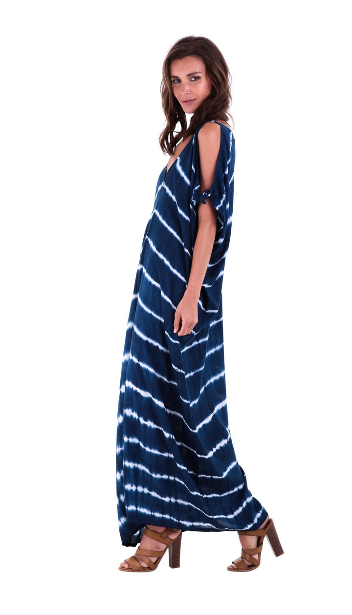 SHU - SHI Women's Camelia Casual Maxi Dress - Tie Dye Cold Shoulder Long Loose Beach Cover Up - Love ShuShi