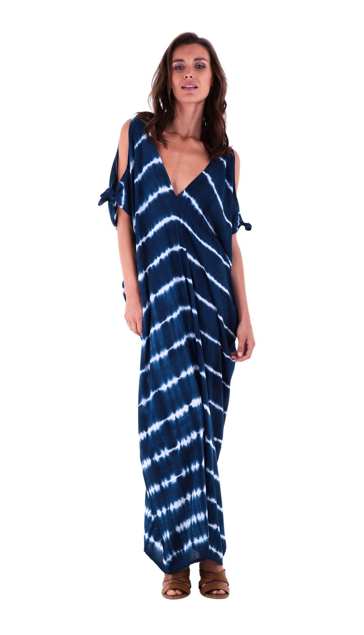 SHU - SHI Women's Camelia Casual Maxi Dress - Tie Dye Cold Shoulder Long Loose Beach Cover Up - Love ShuShi