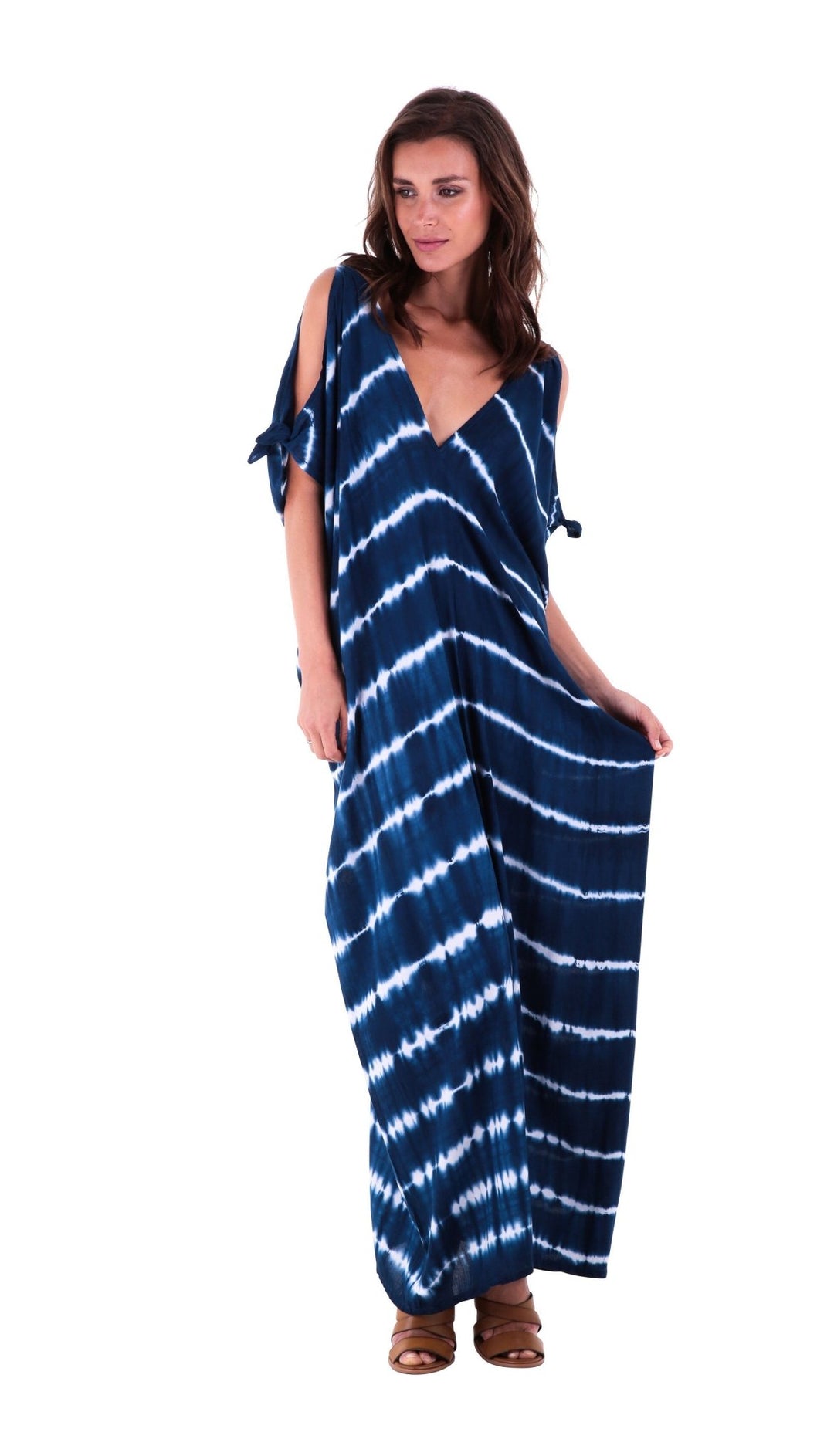 SHU - SHI Women's Camelia Casual Maxi Dress - Tie Dye Cold Shoulder Long Loose Beach Cover Up - Love ShuShi