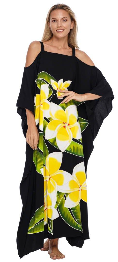 SHU - SHI Women's Cold Shoulder Floral Kaftan Dress | Plus Size Maxi Beach Cover - Up Caftan - Love ShuShi