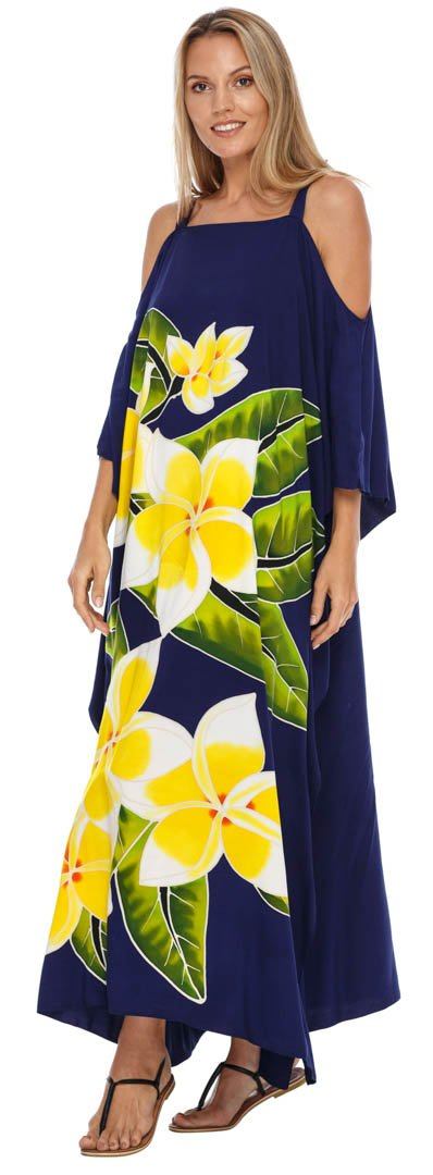 SHU - SHI Women's Cold Shoulder Floral Kaftan Dress | Plus Size Maxi Beach Cover - Up Caftan - Love ShuShi