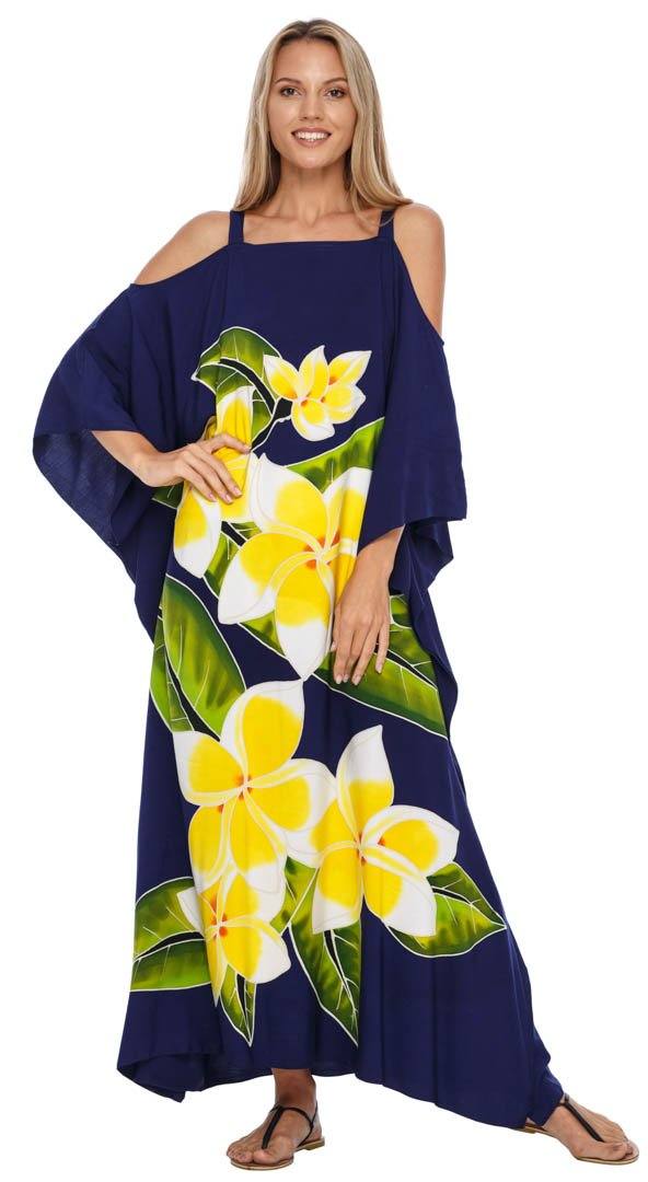 SHU - SHI Women's Cold Shoulder Floral Kaftan Dress | Plus Size Maxi Beach Cover - Up Caftan - Love ShuShi