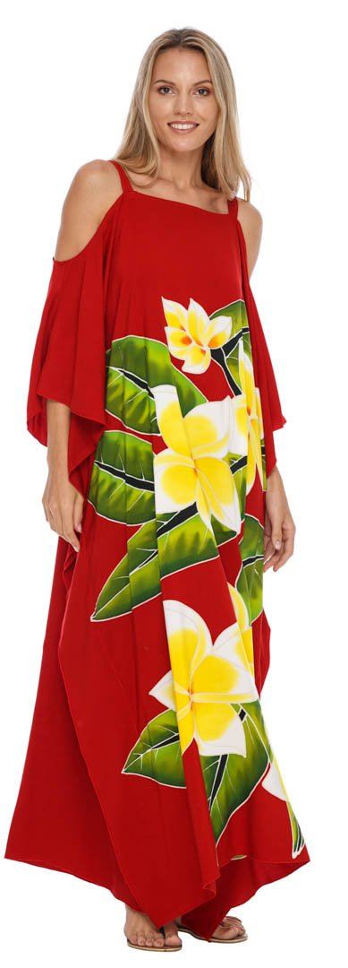 SHU - SHI Women's Cold Shoulder Floral Kaftan Dress | Plus Size Maxi Beach Cover - Up Caftan - Love ShuShi