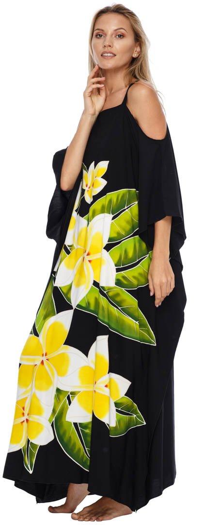 SHU - SHI Women's Cold Shoulder Floral Kaftan Dress | Plus Size Maxi Beach Cover - Up Caftan - Love ShuShi