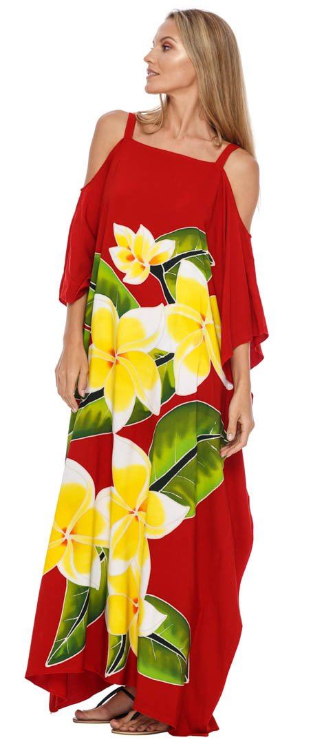 SHU - SHI Women's Cold Shoulder Floral Kaftan Dress | Plus Size Maxi Beach Cover - Up Caftan - Love ShuShi