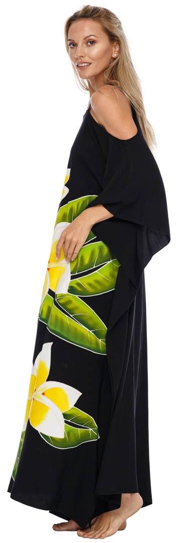 SHU - SHI Women's Cold Shoulder Floral Kaftan Dress | Plus Size Maxi Beach Cover - Up Caftan - Love ShuShi