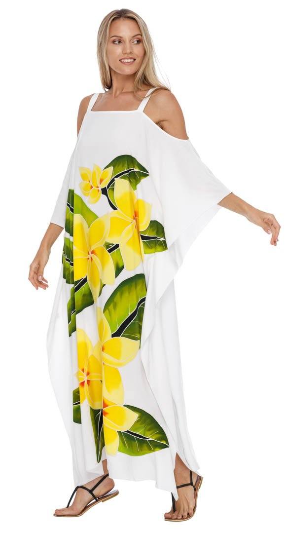 SHU - SHI Women's Cold Shoulder Floral Kaftan Dress | Plus Size Maxi Beach Cover - Up Caftan - Love ShuShi