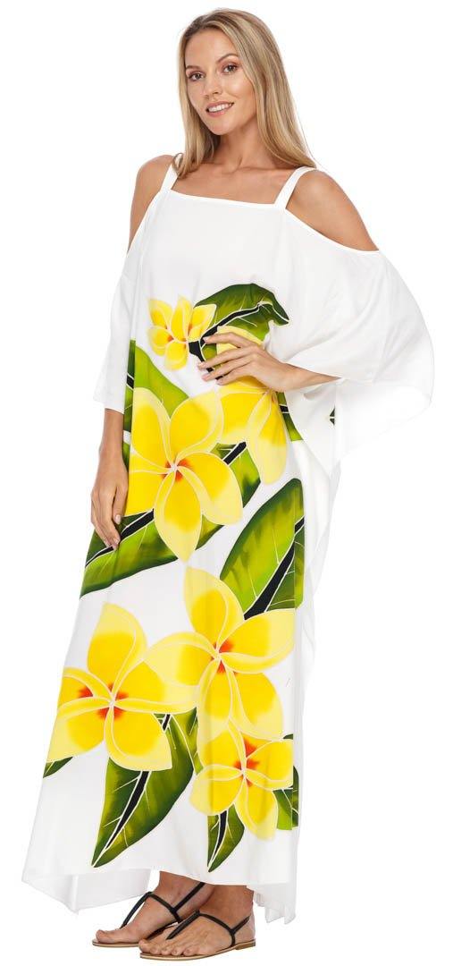 SHU - SHI Women's Cold Shoulder Floral Kaftan Dress | Plus Size Maxi Beach Cover - Up Caftan - Love ShuShi