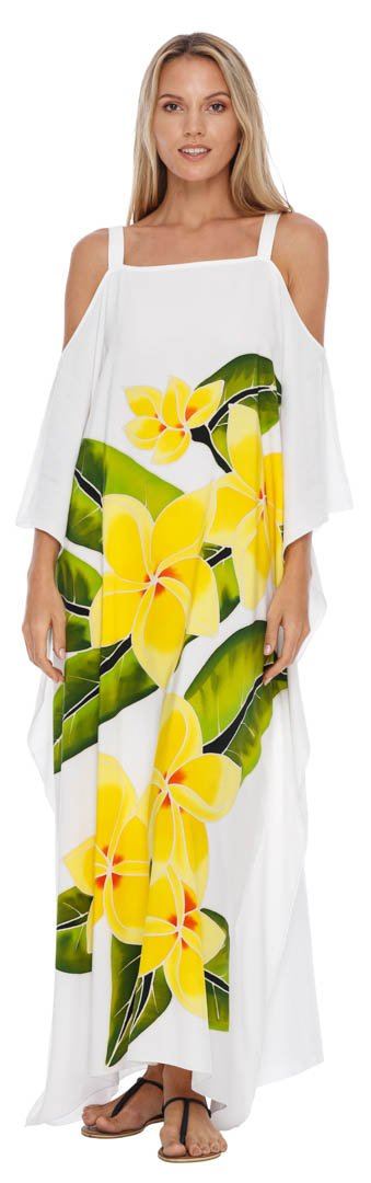 SHU - SHI Women's Cold Shoulder Floral Kaftan Dress | Plus Size Maxi Beach Cover - Up Caftan - Love ShuShi