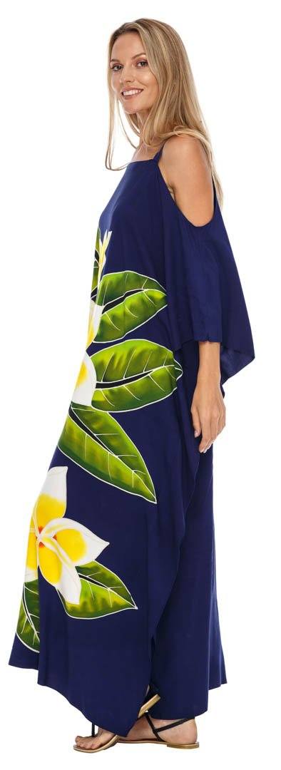 SHU - SHI Women's Cold Shoulder Floral Kaftan Dress | Plus Size Maxi Beach Cover - Up Caftan - Love ShuShi