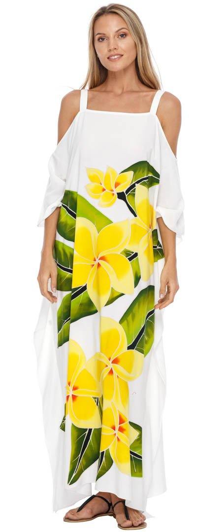 SHU - SHI Women's Cold Shoulder Floral Kaftan Dress | Plus Size Maxi Beach Cover - Up Caftan - Love ShuShi