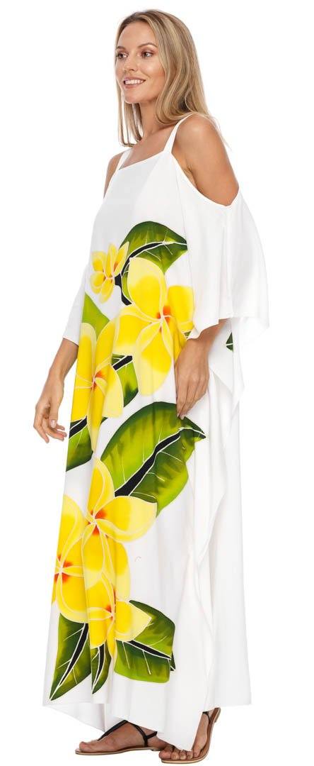 SHU - SHI Women's Cold Shoulder Floral Kaftan Dress | Plus Size Maxi Beach Cover - Up Caftan - Love ShuShi