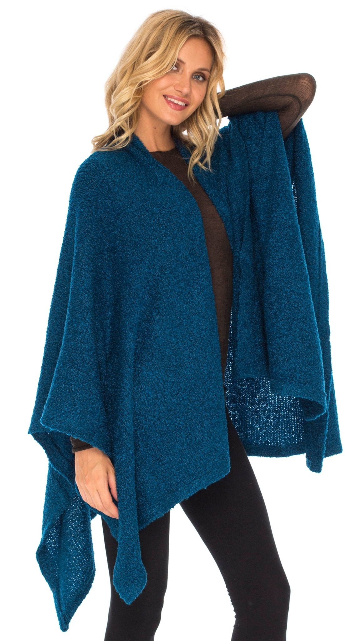 SHU - SHI Women's Cozy Knit Poncho Shawl Wrap - Lightweight Open Front Cape Kimono - Love ShuShi