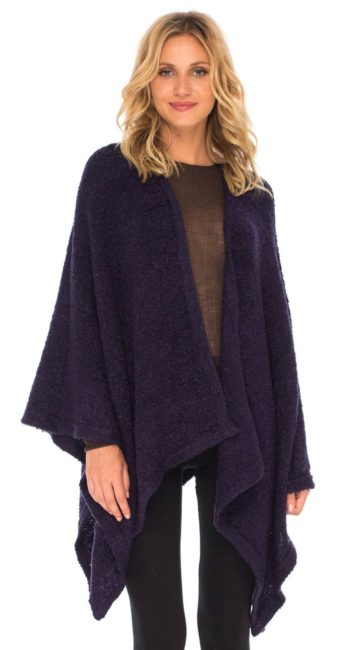 SHU - SHI Women's Cozy Knit Poncho Shawl Wrap - Lightweight Open Front Cape Kimono - Love ShuShi