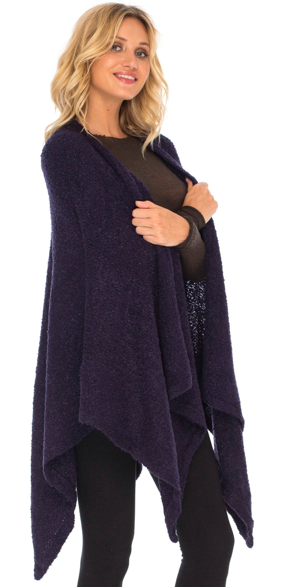 SHU - SHI Women's Cozy Knit Poncho Shawl Wrap - Lightweight Open Front Cape Kimono - Love ShuShi