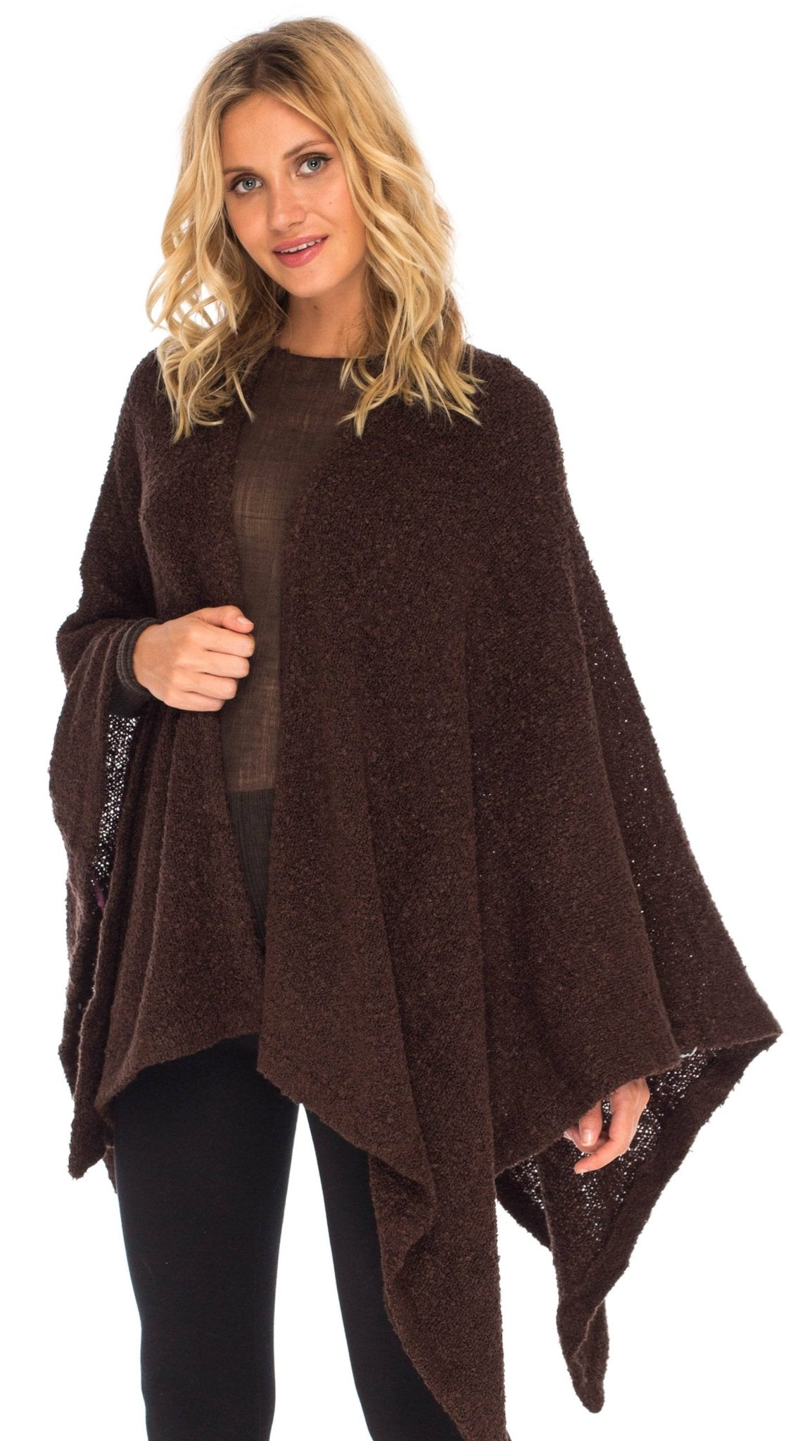 SHU - SHI Women's Cozy Knit Poncho Shawl Wrap - Lightweight Open Front Cape Kimono - Love ShuShi