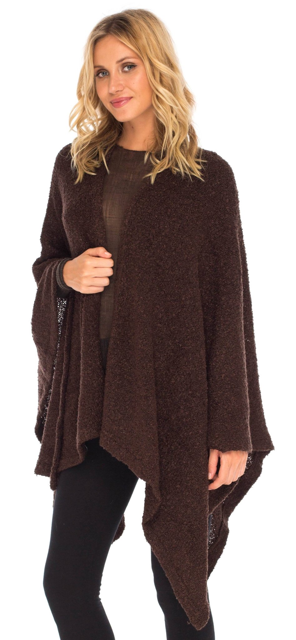 SHU - SHI Women's Cozy Knit Poncho Shawl Wrap - Lightweight Open Front Cape Kimono - Love ShuShi