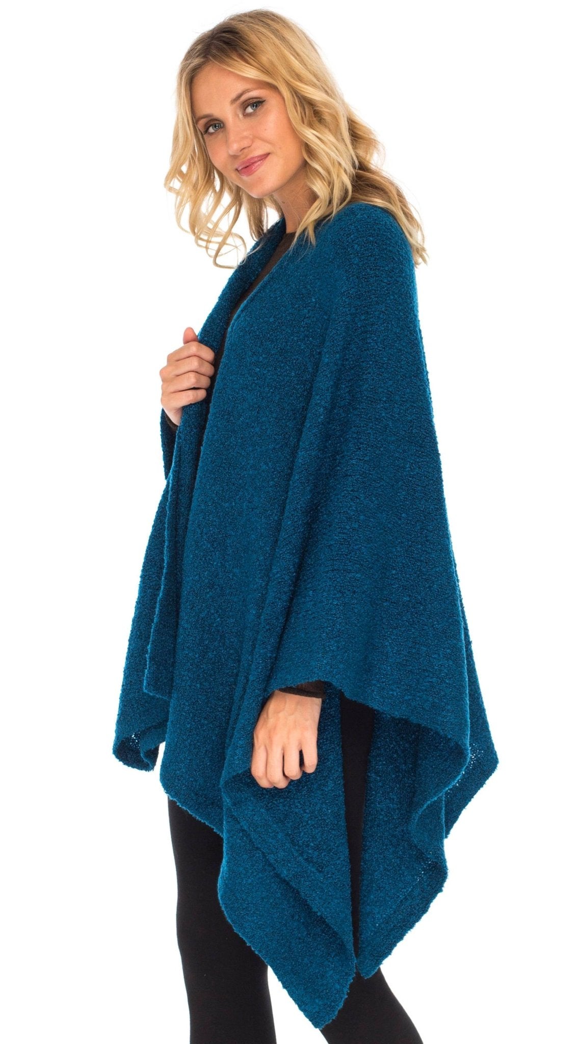 SHU - SHI Women's Cozy Knit Poncho Shawl Wrap - Lightweight Open Front Cape Kimono - Love ShuShi