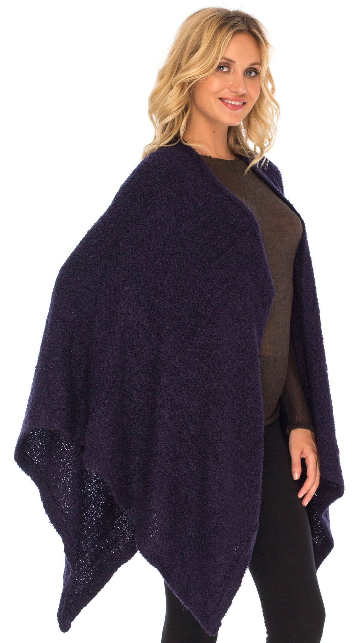 SHU - SHI Women's Cozy Knit Poncho Shawl Wrap - Lightweight Open Front Cape Kimono - Love ShuShi