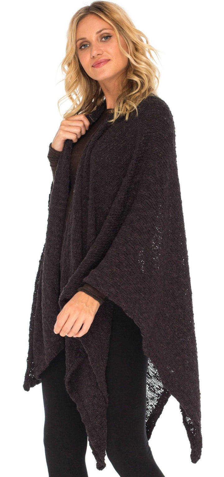 SHU - SHI Women's Cozy Knit Poncho Shawl Wrap - Lightweight Open Front Cape Kimono - Love ShuShi