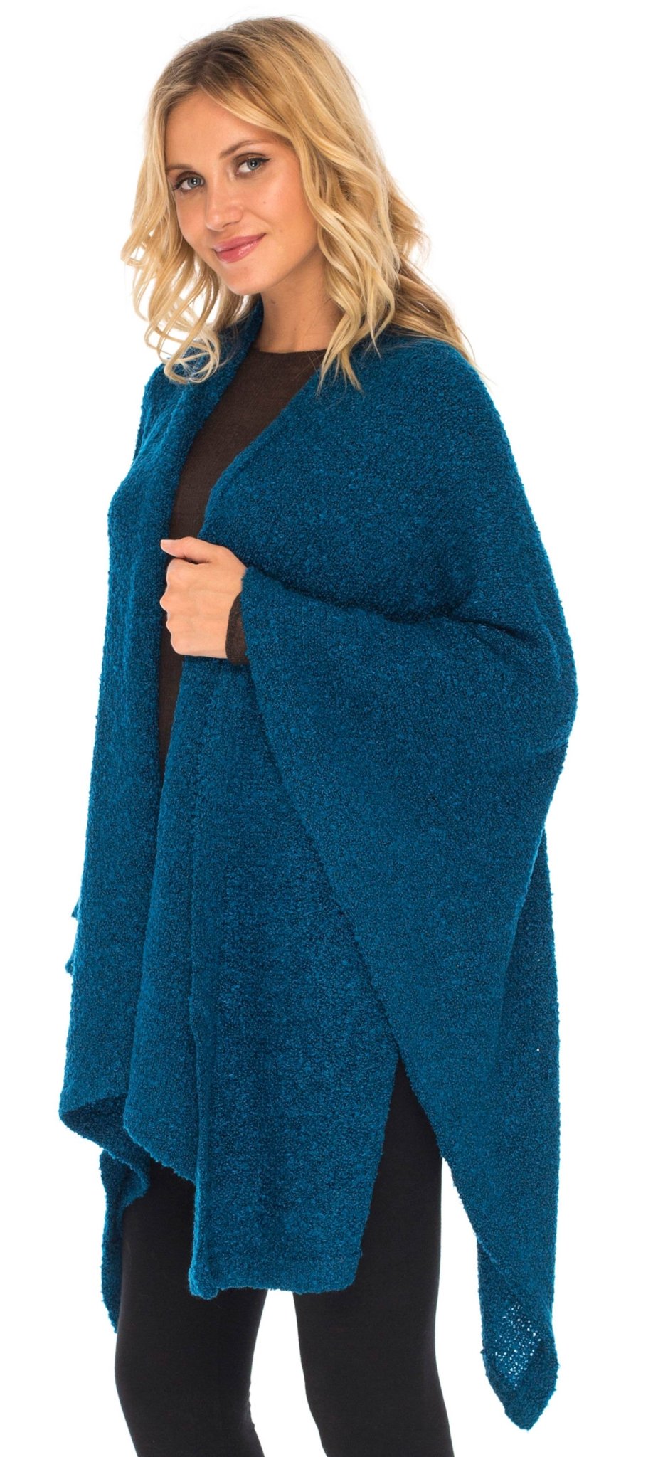 SHU - SHI Women's Cozy Knit Poncho Shawl Wrap - Lightweight Open Front Cape Kimono - Love ShuShi