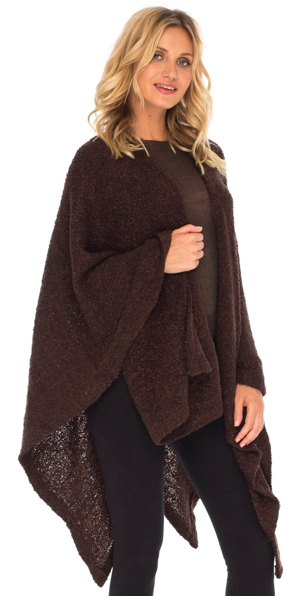 SHU - SHI Women's Cozy Knit Poncho Shawl Wrap - Lightweight Open Front Cape Kimono - Love ShuShi