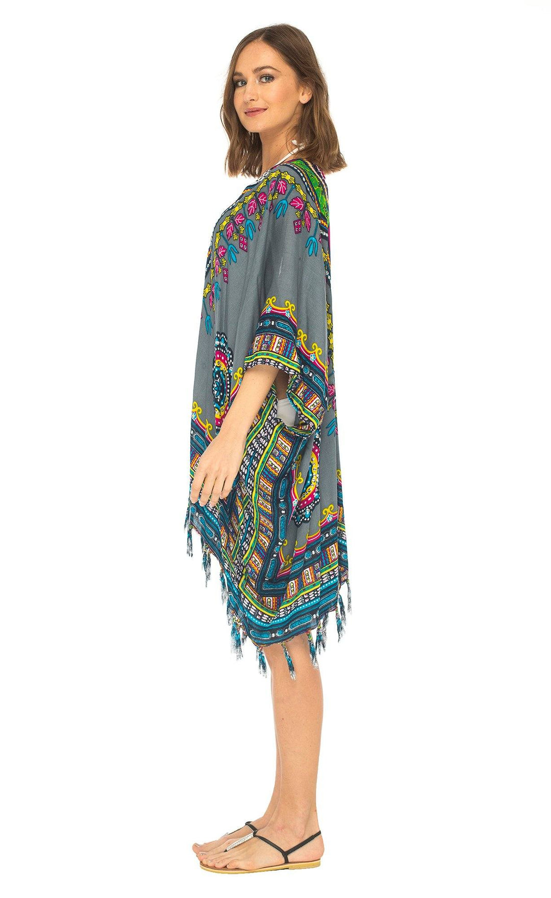 SHU - SHI Women's Dashiki Sequined Beach Cover - Up | Open Front Kimono Cardigan for Bikinis - Love ShuShi