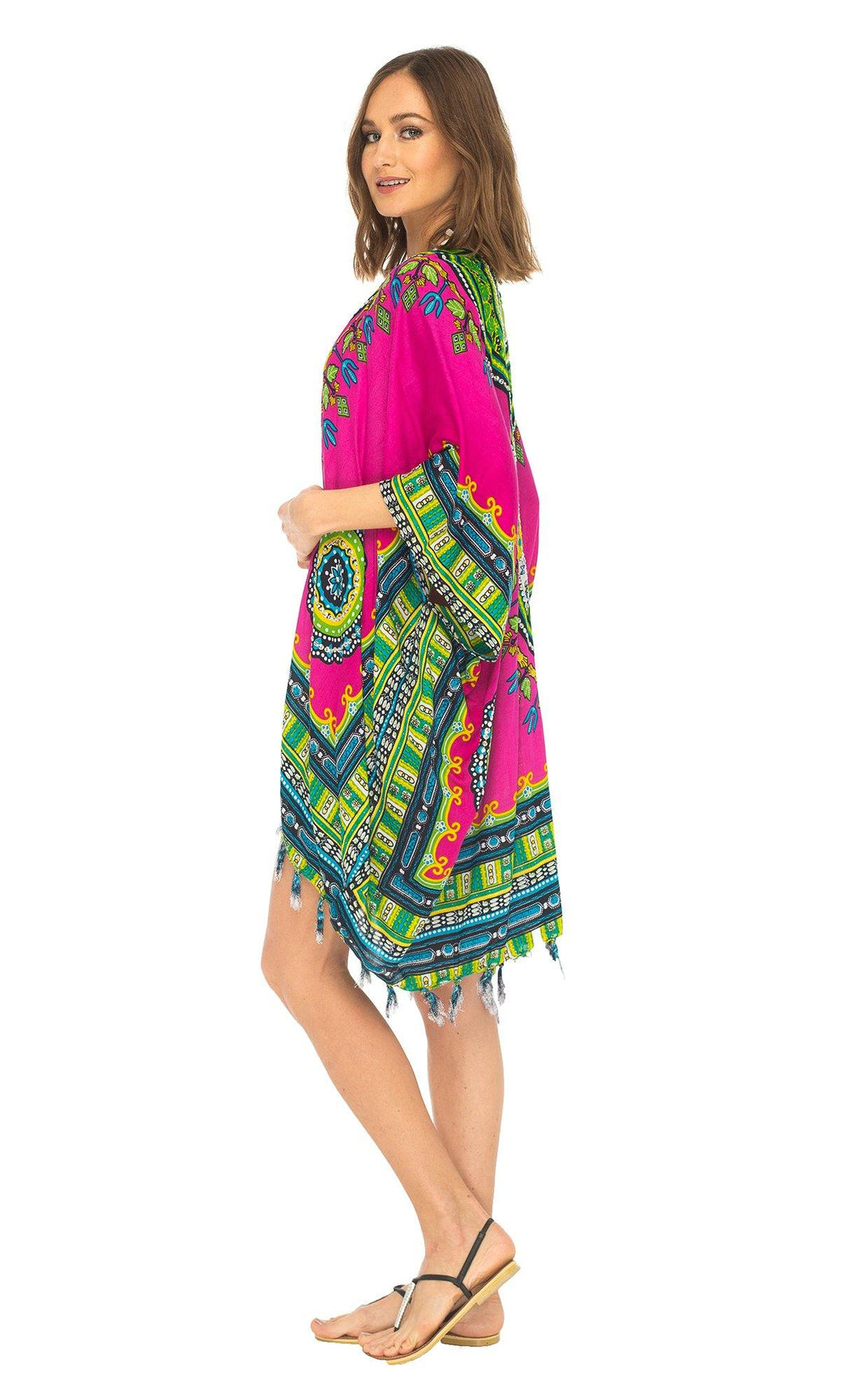 SHU - SHI Women's Dashiki Sequined Beach Cover - Up | Open Front Kimono Cardigan for Bikinis - Love ShuShi