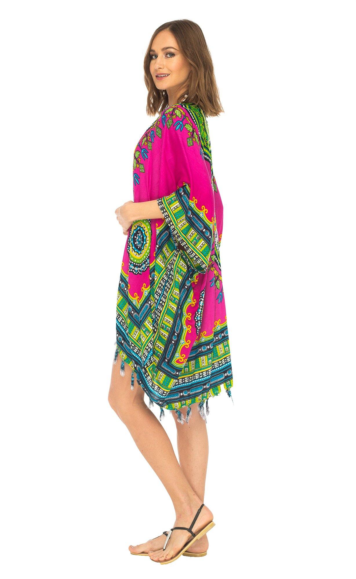 SHU - SHI Women's Dashiki Sequined Beach Cover - Up | Open Front Kimono Cardigan for Bikinis - Love ShuShi