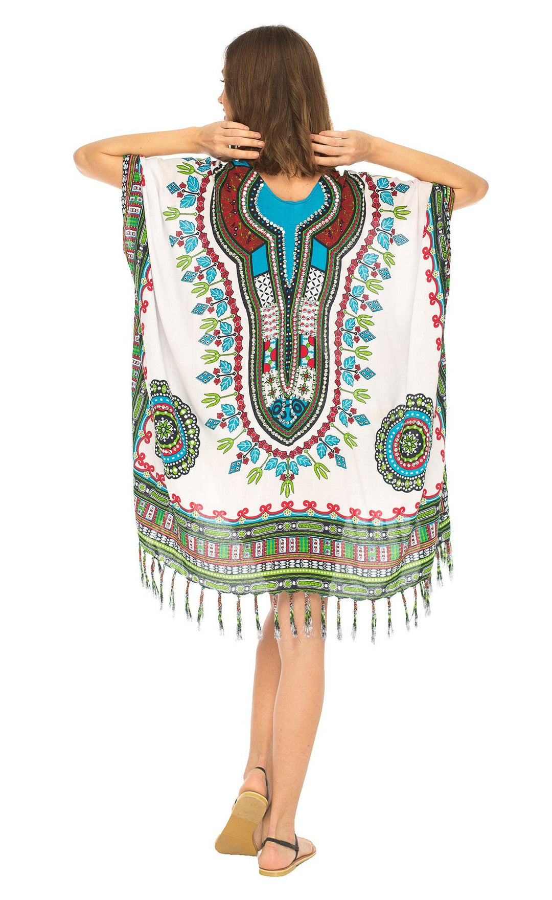 SHU - SHI Women's Dashiki Sequined Beach Cover - Up | Open Front Kimono Cardigan for Bikinis - Love ShuShi