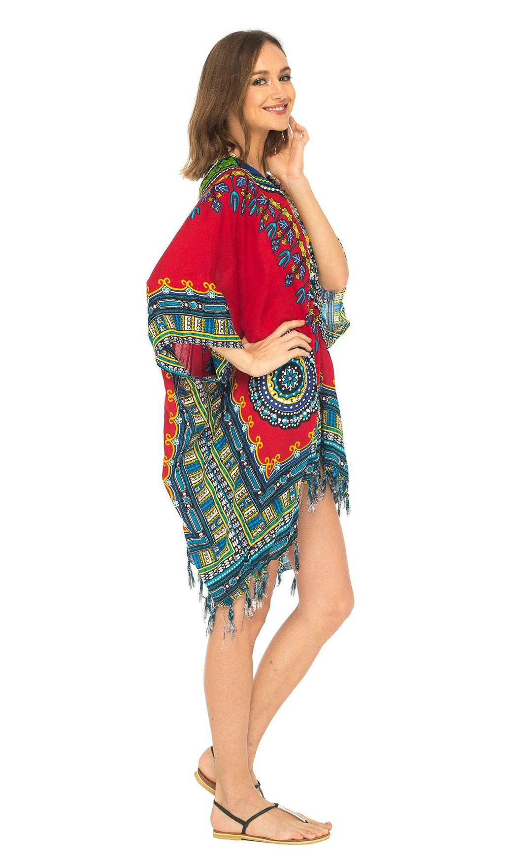 SHU - SHI Women's Dashiki Sequined Beach Cover - Up | Open Front Kimono Cardigan for Bikinis - Love ShuShi