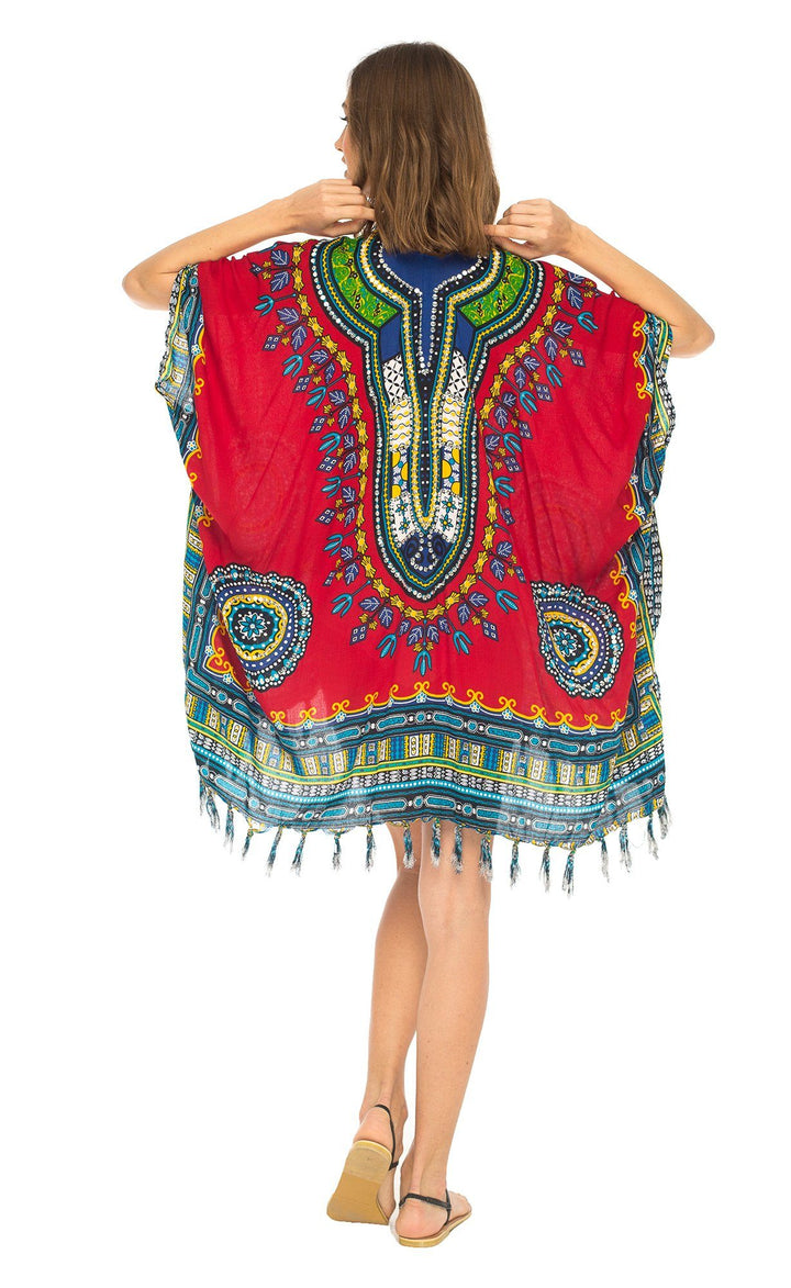 SHU - SHI Women's Dashiki Sequined Beach Cover - Up | Open Front Kimono Cardigan for Bikinis - Love ShuShi