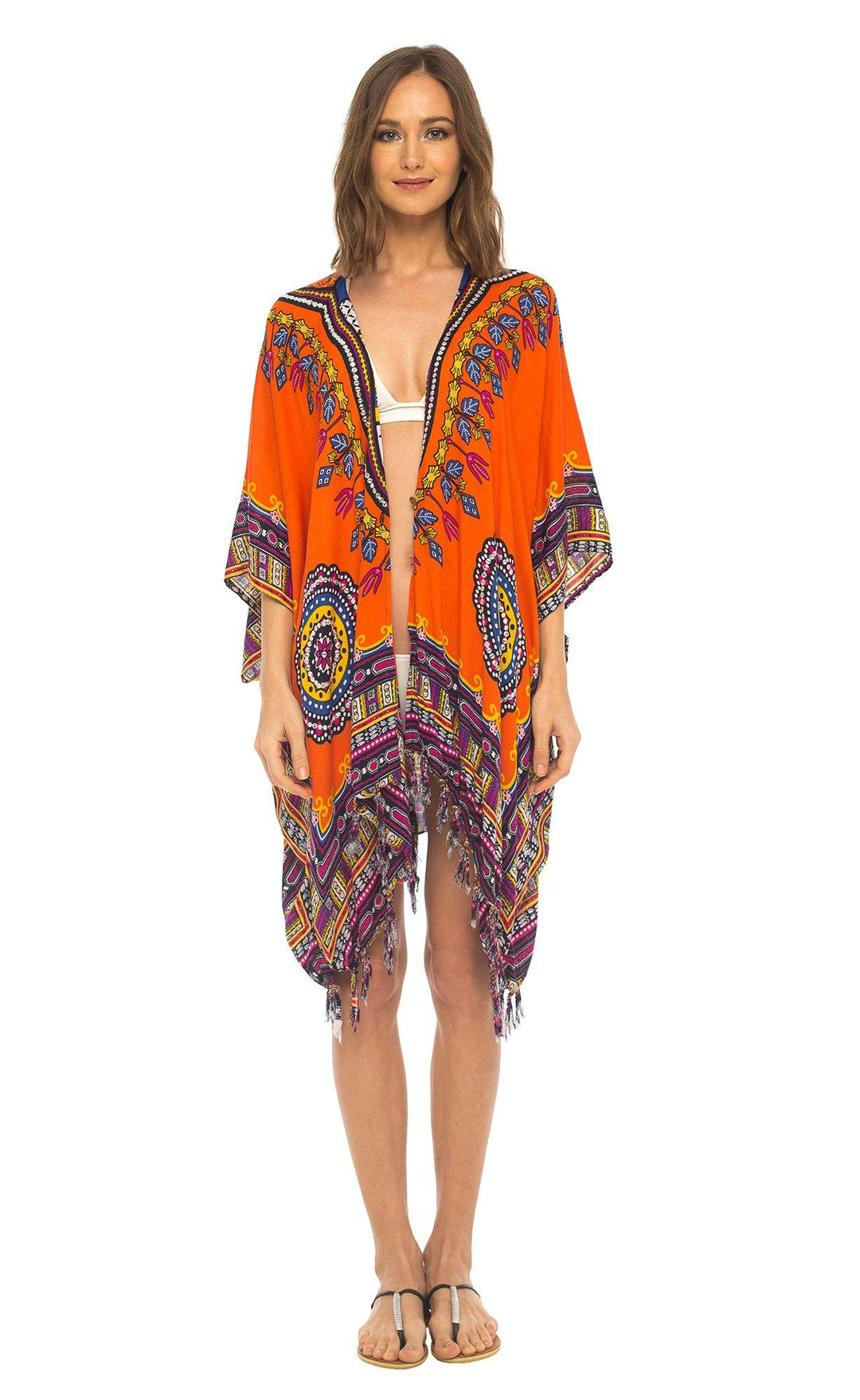 SHU - SHI Women's Dashiki Sequined Beach Cover - Up | Open Front Kimono Cardigan for Bikinis - Love ShuShi