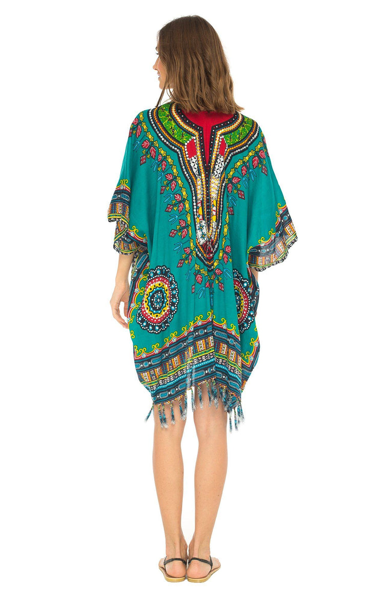 SHU - SHI Women's Dashiki Sequined Beach Cover - Up | Open Front Kimono Cardigan for Bikinis - Love ShuShi