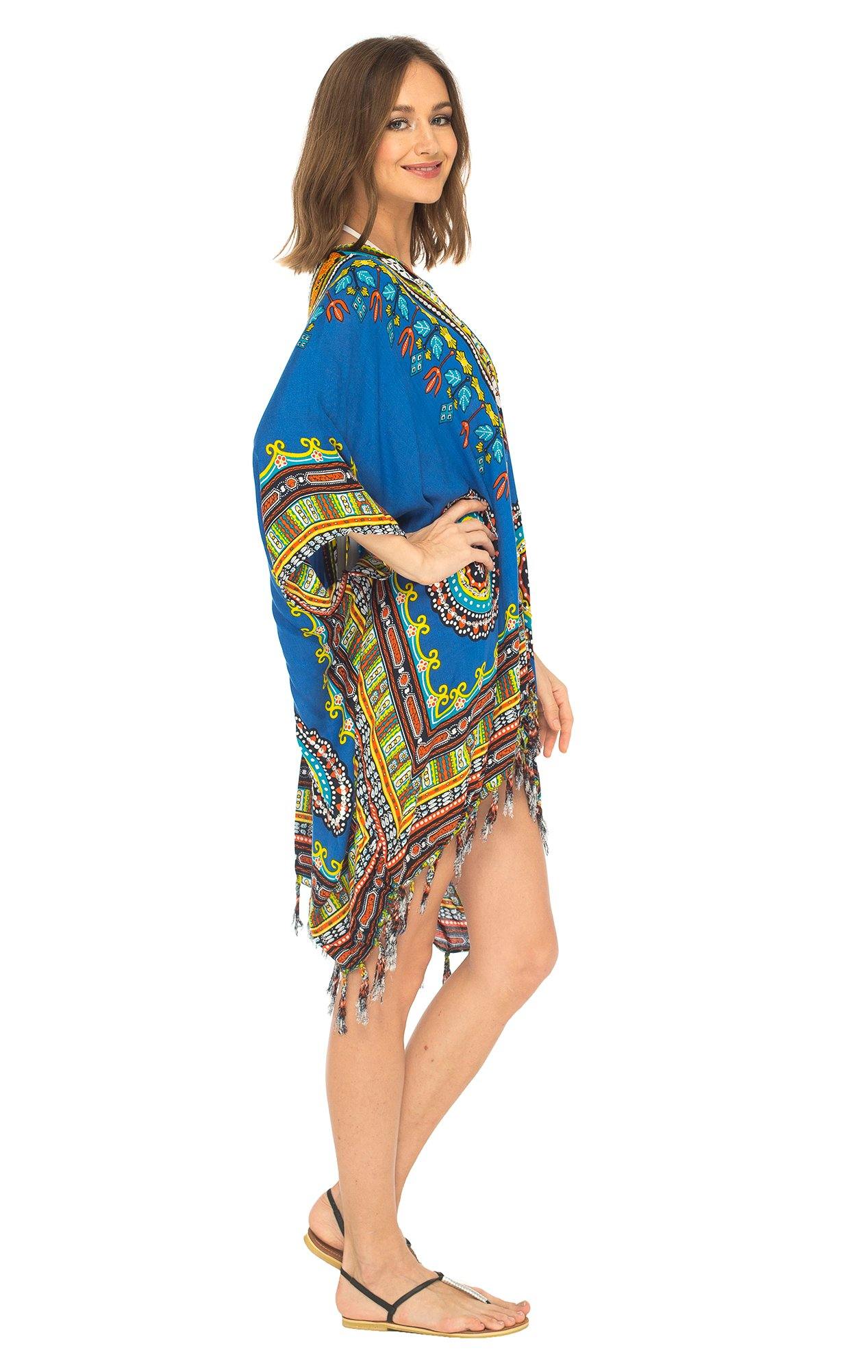 SHU - SHI Women's Dashiki Sequined Beach Cover - Up | Open Front Kimono Cardigan for Bikinis - Love ShuShi