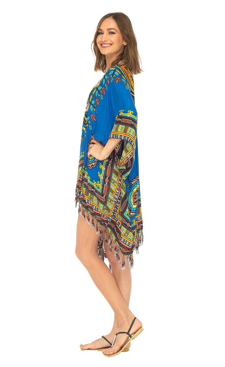 SHU - SHI Women's Dashiki Sequined Beach Cover - Up | Open Front Kimono Cardigan for Bikinis - Love ShuShi