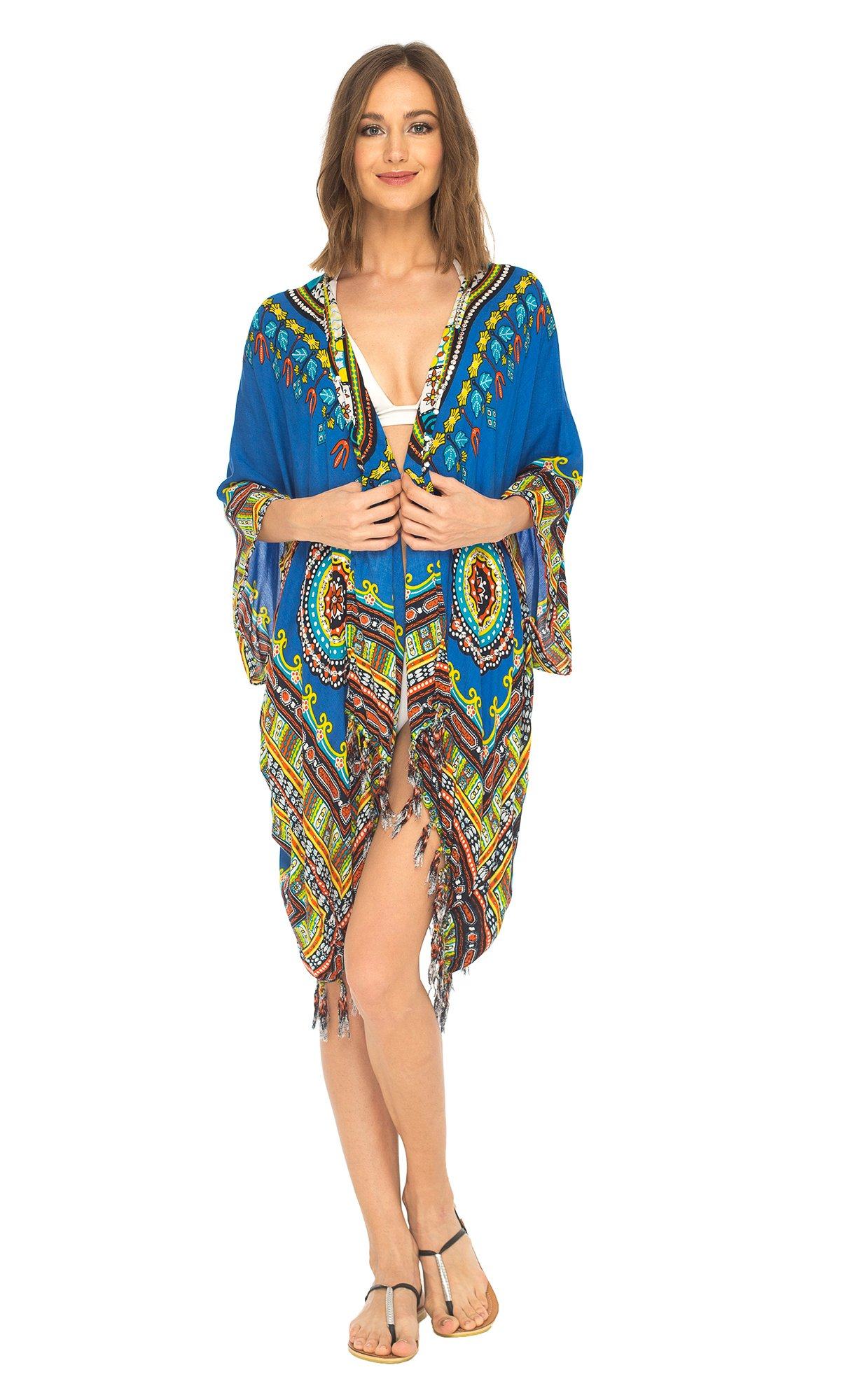 SHU - SHI Women's Dashiki Sequined Beach Cover - Up | Open Front Kimono Cardigan for Bikinis - Love ShuShi